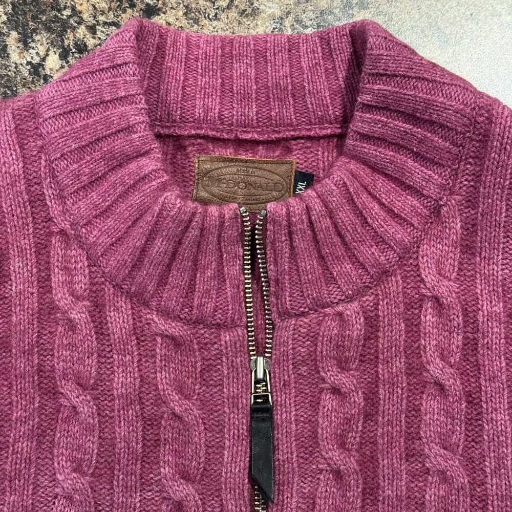 McDonald Cardigan Cable Knit Possum Fur Lambswool New Zealand Academia Zip XXL - Picture 6 of 8